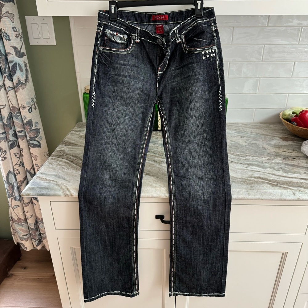 Riflessi Sz 7/8 jeans, like new!! unique stitching,studs, etc